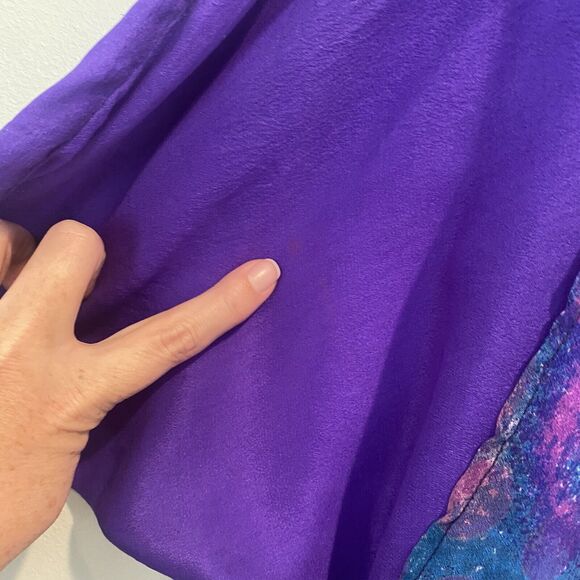 Vintage Chez Zvanni Silk Blouse Women’s Size Medium M Purple Blue Tiered Layers - Picture 9 of 11
